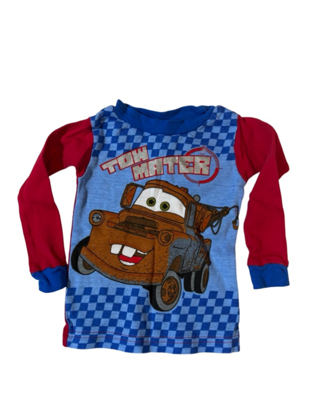 Disney Pixar Cars Tow Mater Pajama Top 12M Checkered Long Sleeve